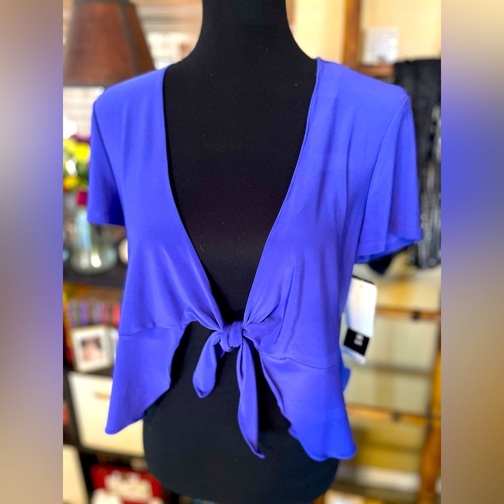 NWT Perceptions tie front cardigan 
Sz PM - petite medium
Purple - Navy
P2P 20”